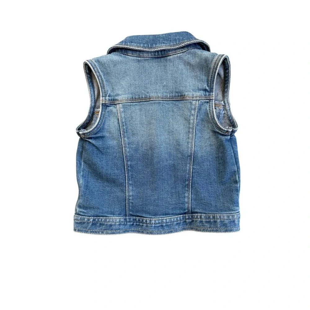 Old Navy Girls Denim Vest 4T‎ Daisy Watermelon Patch Jean Jacket Blue